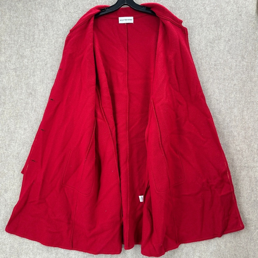 August Max Boiled Wool Long Line Cardigan Jacket‎ Red Button Front Pockets 2XL